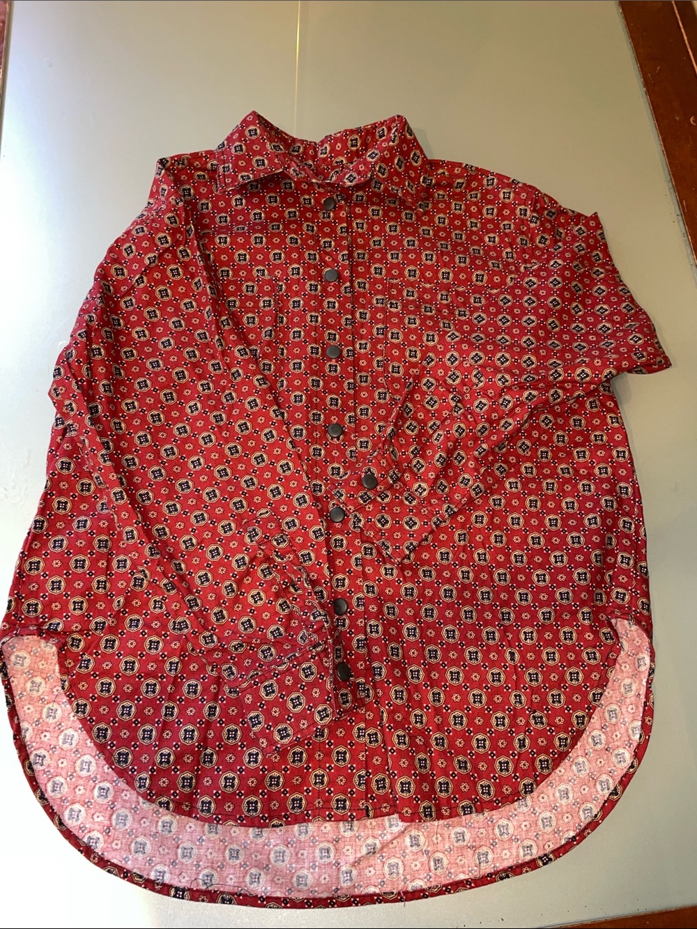 Homemade Red Patterned Button-Up Shirt - Picture 6 of 8